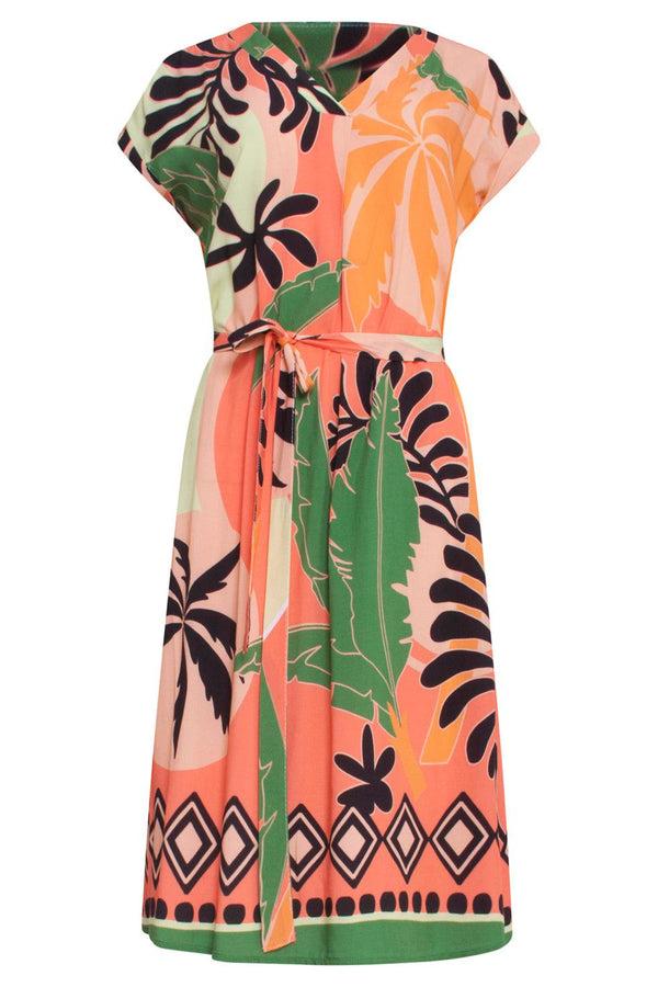 Smashed Lemon 23158-Casual Losse Pasvorm Jurkmooie Print | Coral-Multicolour