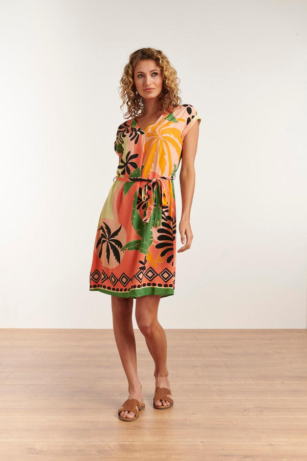 Smashed Lemon 23158-Casual Losse Pasvorm Jurkmooie Print | Coral-Multicolour