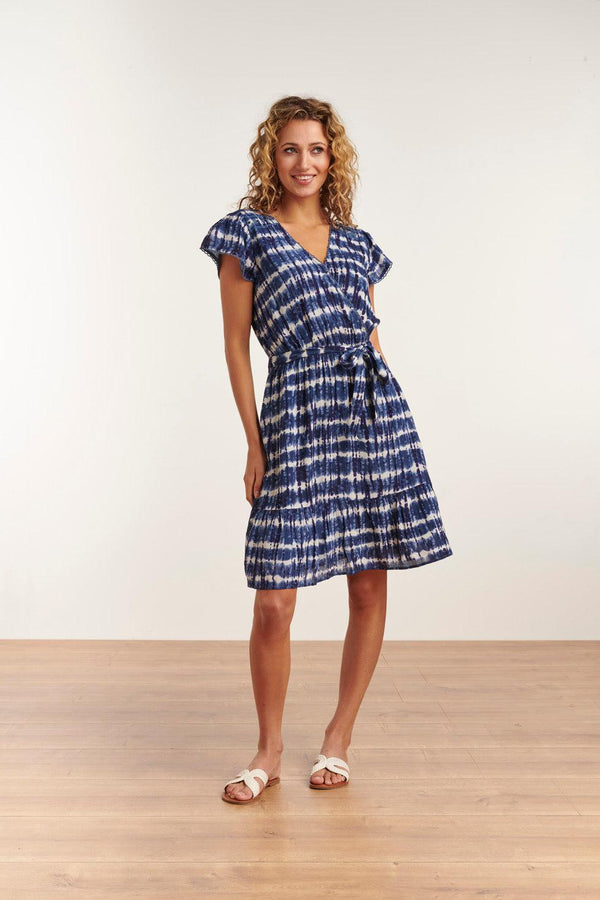 smashed lemon 23183 Women Tie Dye Midi Waisted Dress | Blue-White