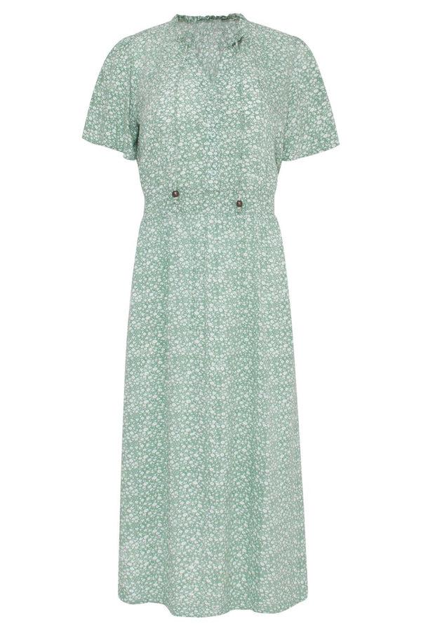 Smashed Lemon 23186 Ditsy Bloemen Midi Jurk | Soft Green-White