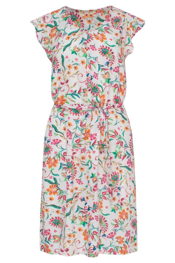 Smashed Lemon 23198 Zomerse Paisley Print Jurk Met V-Halsvlindermouwen | White-Multicolour