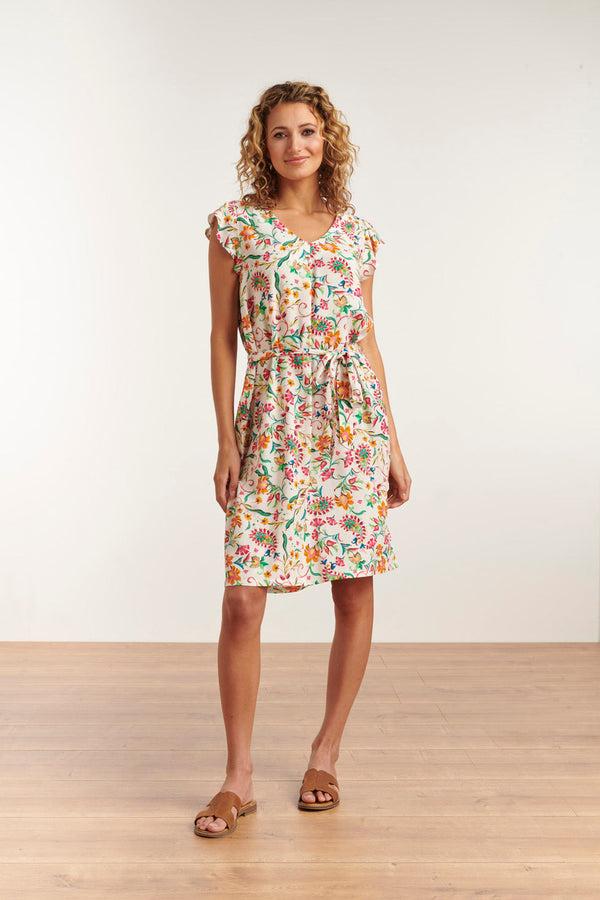 Smashed Lemon 23198 Zomerse Paisley Print Jurk Met V-Halsvlindermouwen | White-Multicolour