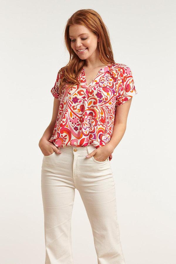 Smashed Lemon 23211 Short Sleeve Print White- Women'S Tops | White-Multicolour