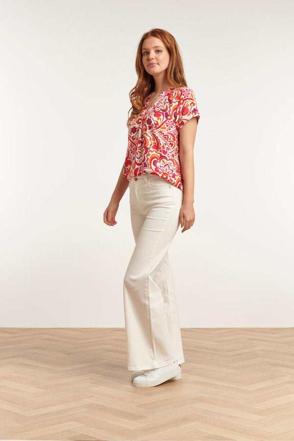 Smashed Lemon 23211 Short Sleeve Print White- Women'S Tops | White-Multicolour