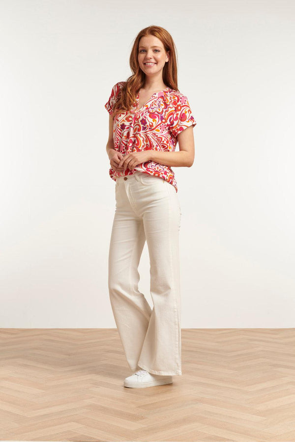 Smashed Lemon 23211 Short Sleeve Print White- Women'S Tops | White-Multicolour