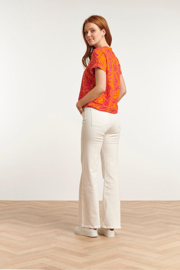 Smashed Lemon 23212 Short Sleeve Shirt Pullover Print Women'S Tops | Orange-Fuchsia