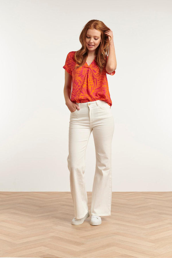 smashed lemon 23212 Short Sleeve Shirt Pullover Print Women'S Tops | Orange-Fuchsia