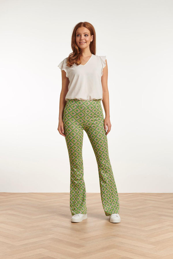 Smashed Lemon 23221 Broek Met Retro Print | Green-Gold