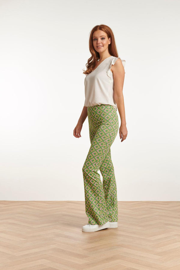 Smashed Lemon 23221 Broek Met Retro Print | Green-Gold