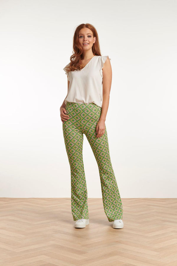 smashed lemon 23221 Broek Met Retro Print | Green-Gold