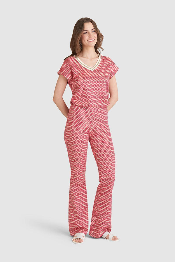 Smashed Lemon 23223 Broek Met Retro Print | Fuchsia-Gold