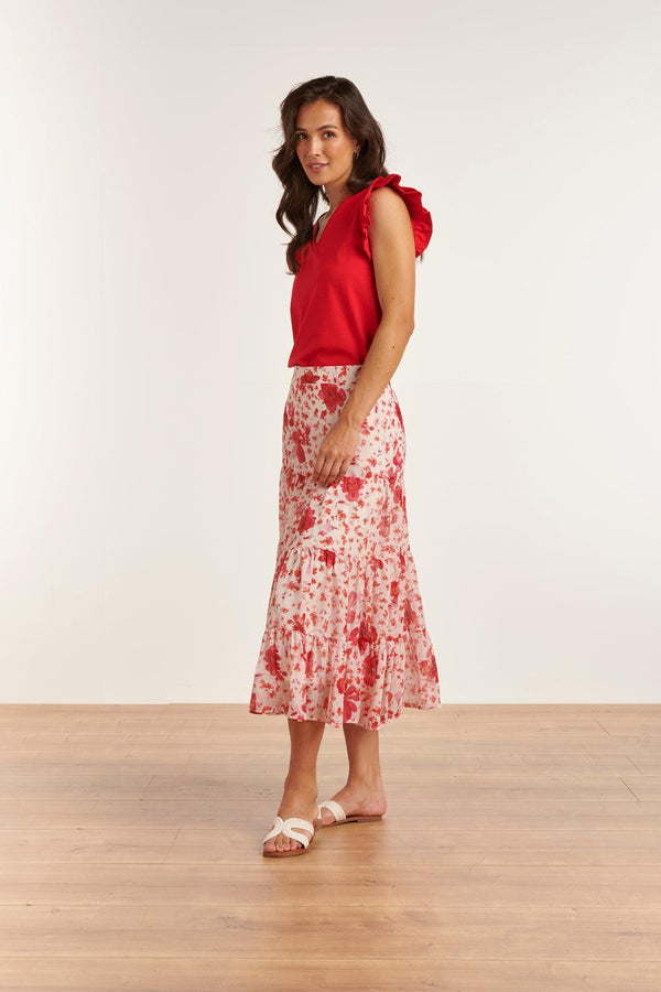 Smashed Lemon 23306 Zomer Rok Met Bloemenprint | White-Red