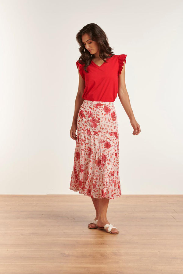 smashed lemon 23306 Zomer Rok Met Bloemenprint | White-Red