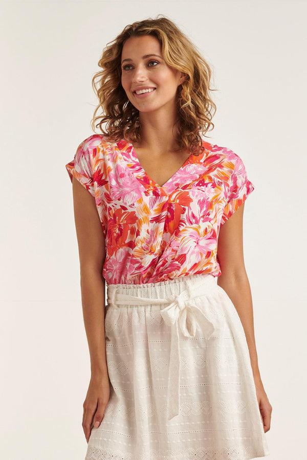 Smashed Lemon 23308 Zomer Top Met Bloemenprint 100% Rayon | Muticolour