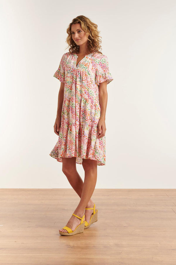 Smashed Lemon 23326 Losvallende Zomer Jurk Met Grafische Print | White-Multicolour