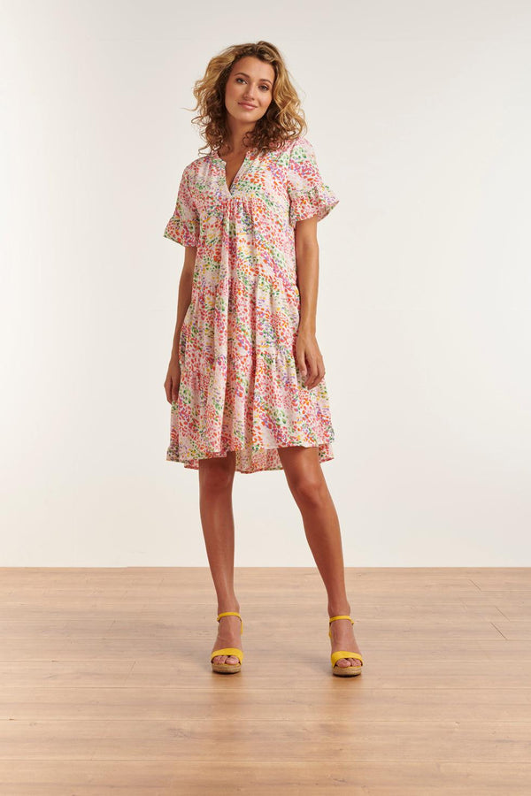 smashed lemon 23326 Losvallende Zomer Jurk Met Grafische Print | White-Multicolour