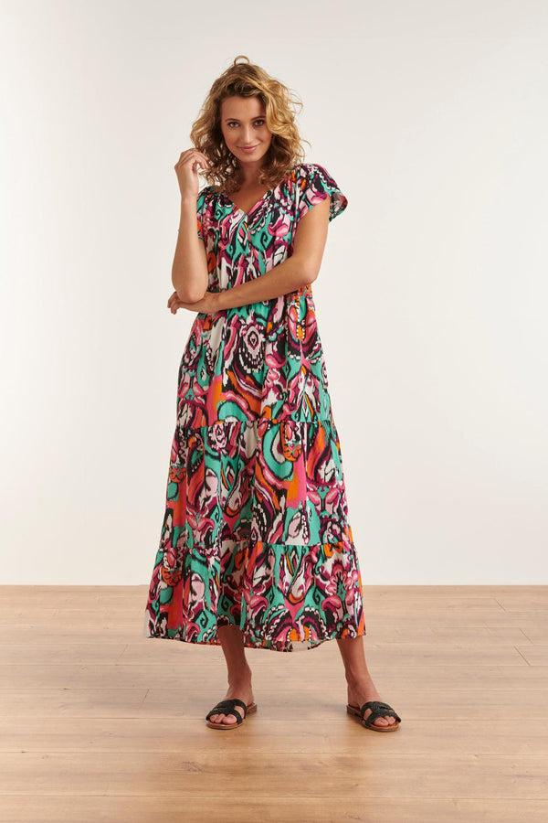 smashed lemon 23327 Losvallende Zomerjurk Met Grafische Print | Muticolour