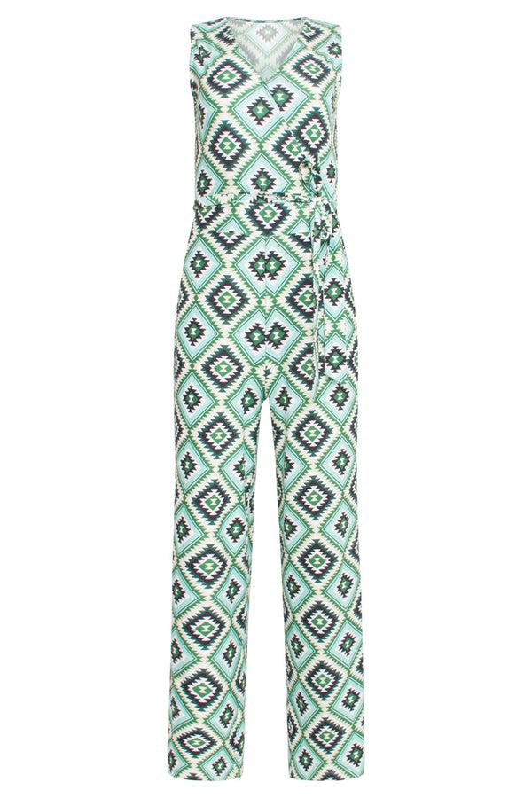 Smashed Lemon 23337 Zachte Stretch Aztec Print Zomer Jumpsuit | Green-Multicolour