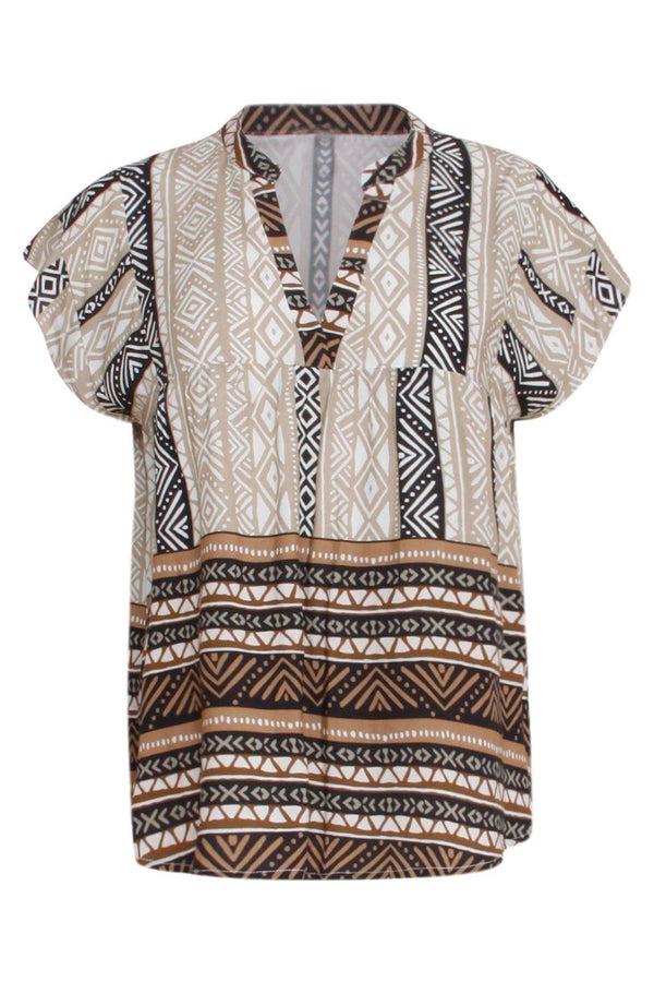 Smashed Lemon 23341 Zomer Top V-Hals Korte Mouwen 100% Rayon Ecovero | Sand-Black White