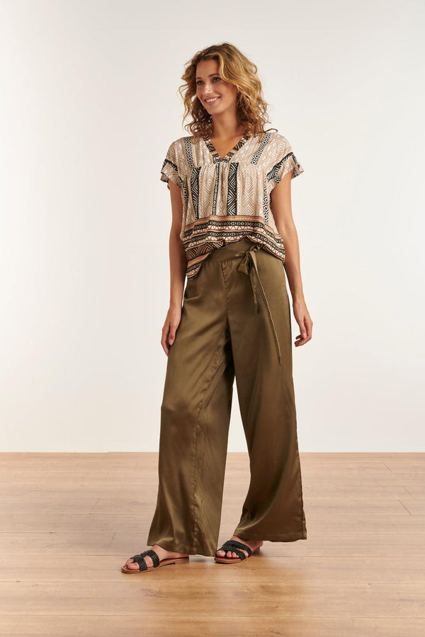 Smashed Lemon 23341 Zomer Top V-Hals Korte Mouwen 100% Rayon Ecovero | Sand-Black White