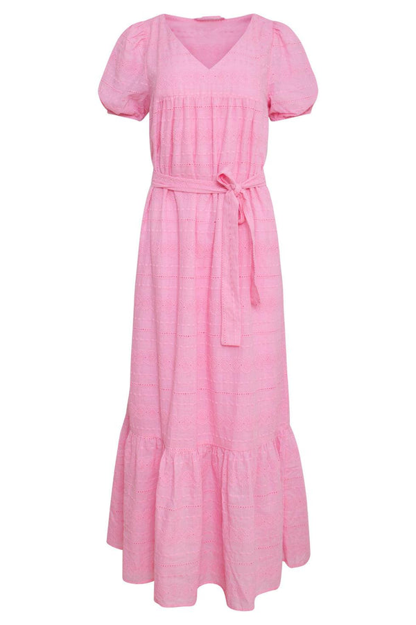 Smashed Lemon 23357-420 Zomerjurk Met V-Halskorte Pof Mouwen Van 100% Katoen | Pink