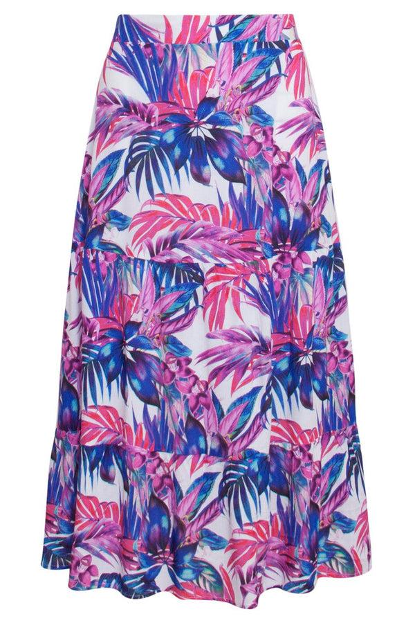 Smashed Lemon 23362 Lange Zomer Rok Met Jungle Printpaars | White-Multicolour