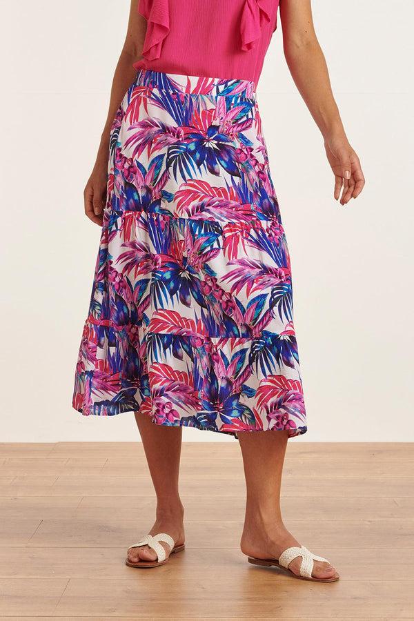 Smashed Lemon 23362 Lange Zomer Rok Met Jungle Printpaars | White-Multicolour