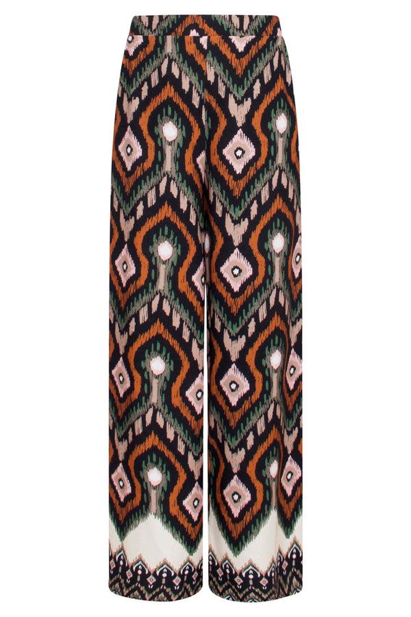 Smashed Lemon 23527 Dames Rechte Wijde Broek Met Opvallende Tribal Print | Blackwhite
