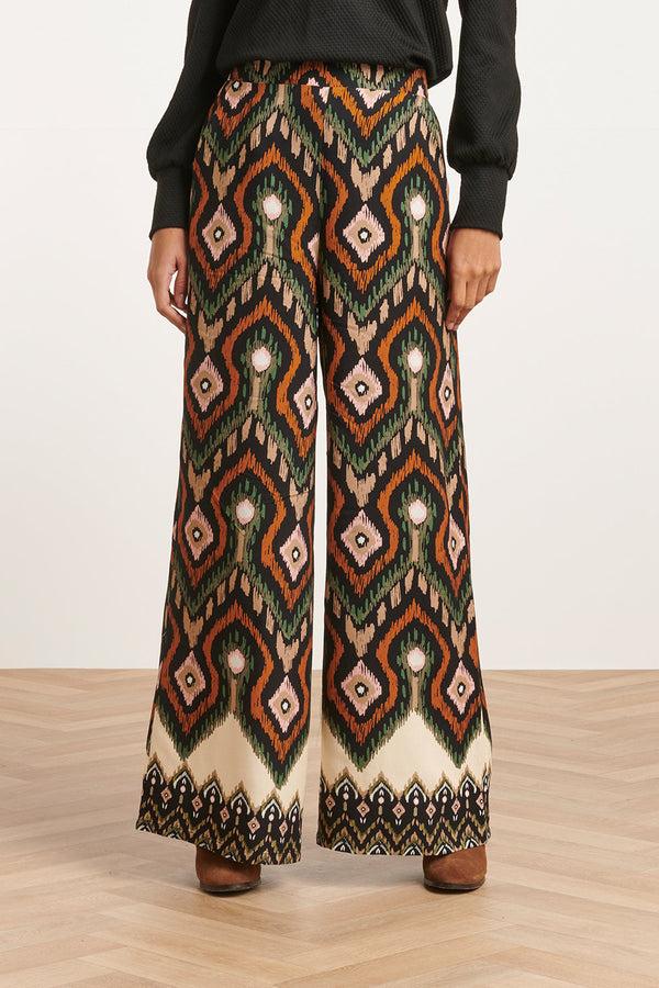 Smashed Lemon 23527 Dames Rechte Wijde Broek Met Opvallende Tribal Print | Blackwhite