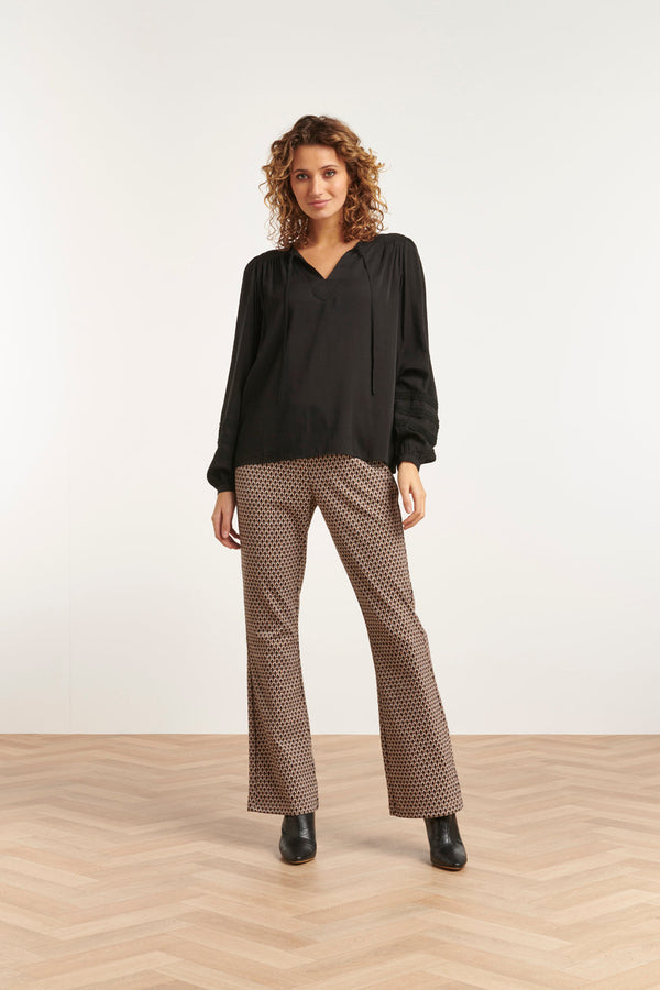 smashed lemon 23569 Vintage Flared Pantsretro Neutraal E Print | Black-Brown