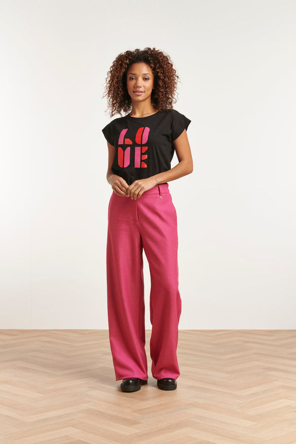 Smashed Lemon 23574 Stijlvolle Wijde Broekfel Fuchsia | Pink