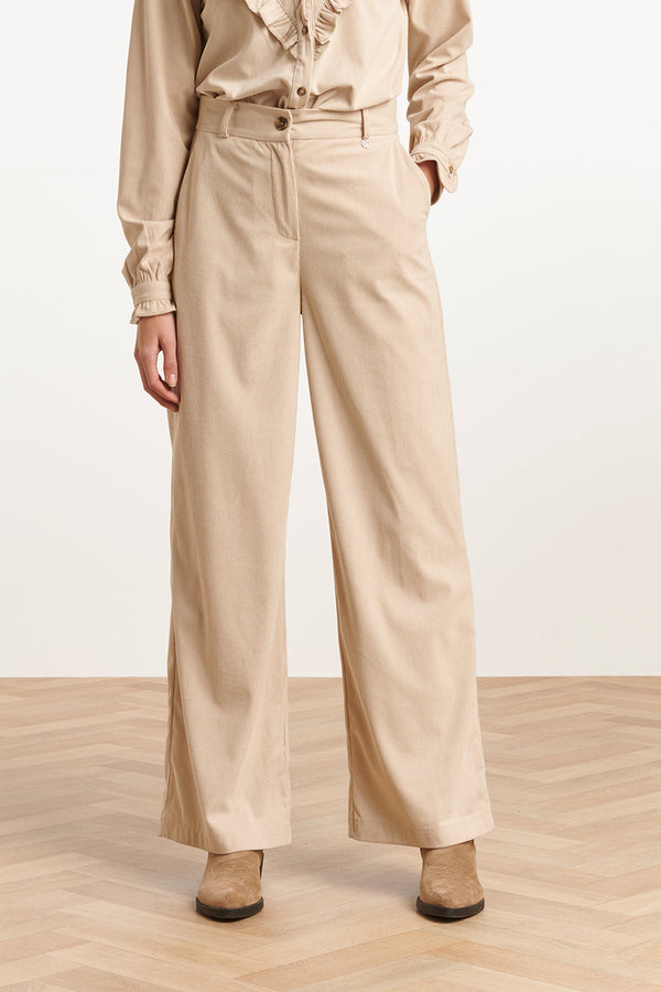 Smashed Lemon 23584 Wijde Corduroy Broekoff White | White