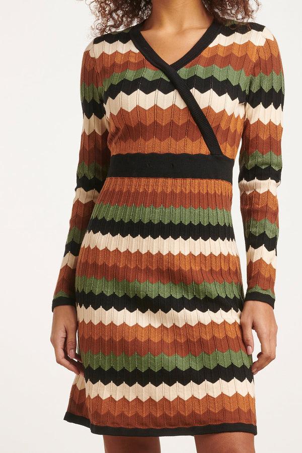 Smashed Lemon 23615 Retro Grafische Gebreide Korte Jurk | Muticolour