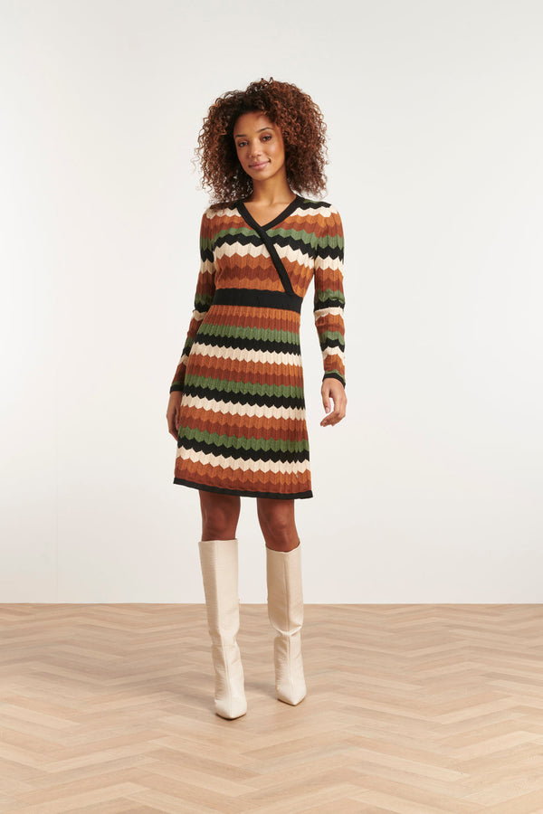 smashed lemon 23615 Retro Grafische Gebreide Korte Jurk | Muticolour