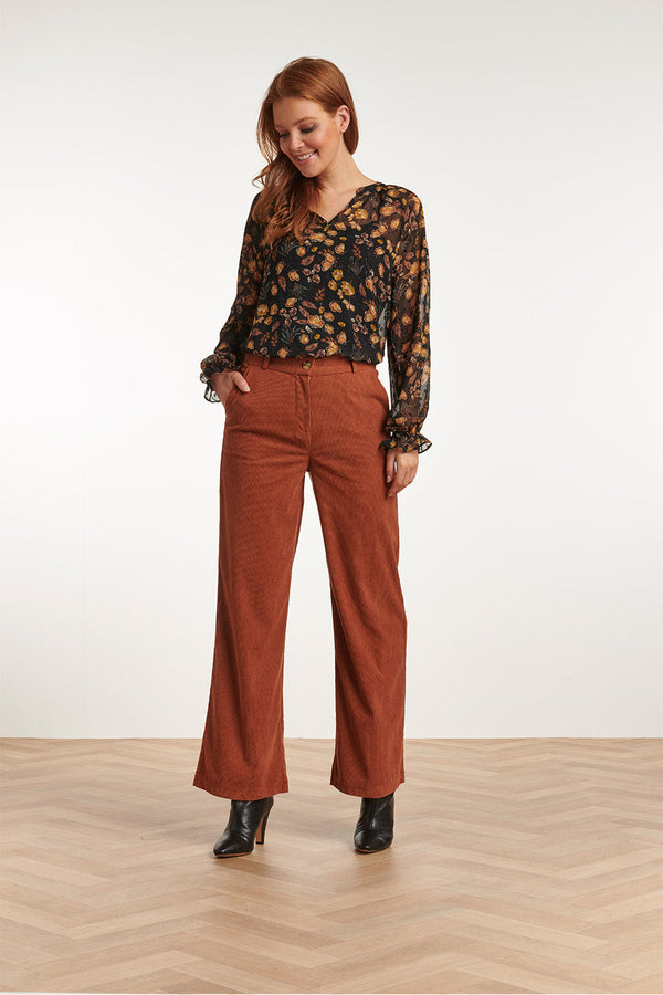 Smashed Lemon 23724-775 Corduroy Broek Van 100% Polyester | Brown