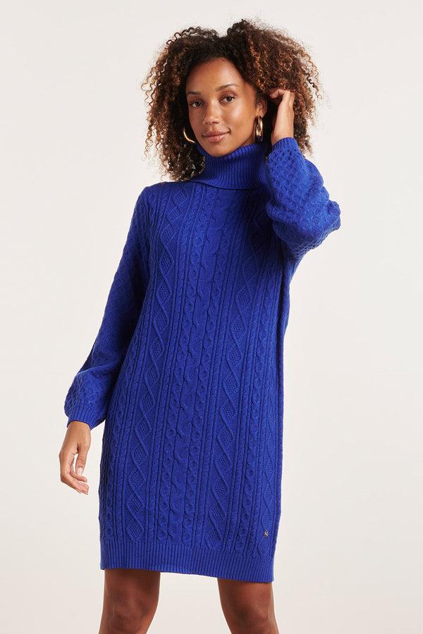 Smashed Lemon 23844 Kobalt Turtle Neck Jurk | Cobalt Blue