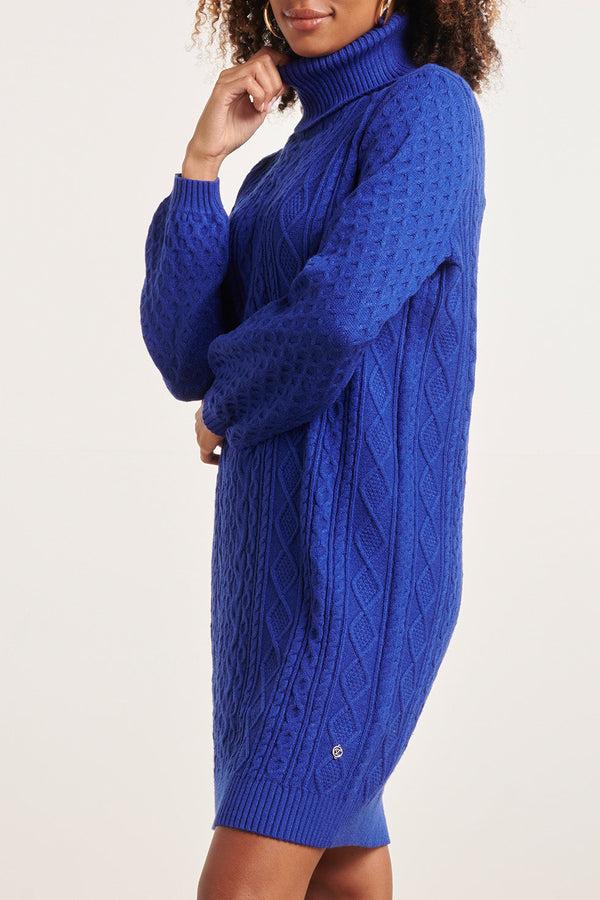 Smashed Lemon 23844 Kobalt Turtle Neck Jurk | Cobalt Blue
