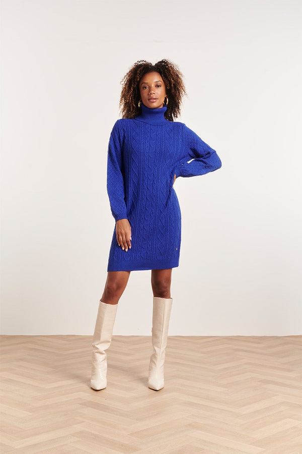 smashed lemon 23844 Kobalt Turtle Neck Jurk | Cobalt Blue