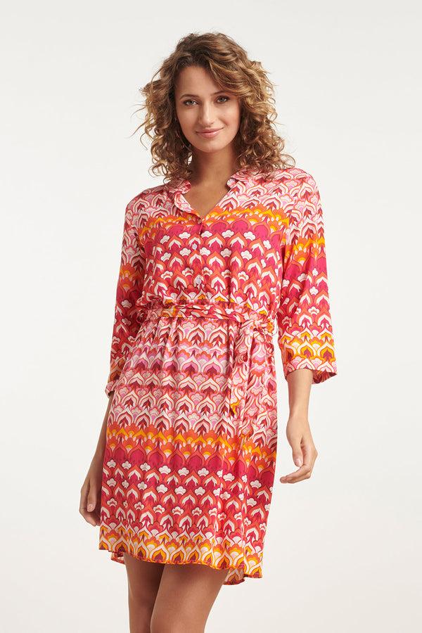 smashed lemon 24002 Retro Print Shirtjurk Met Riemframbozentonen | Pink-Multicolour