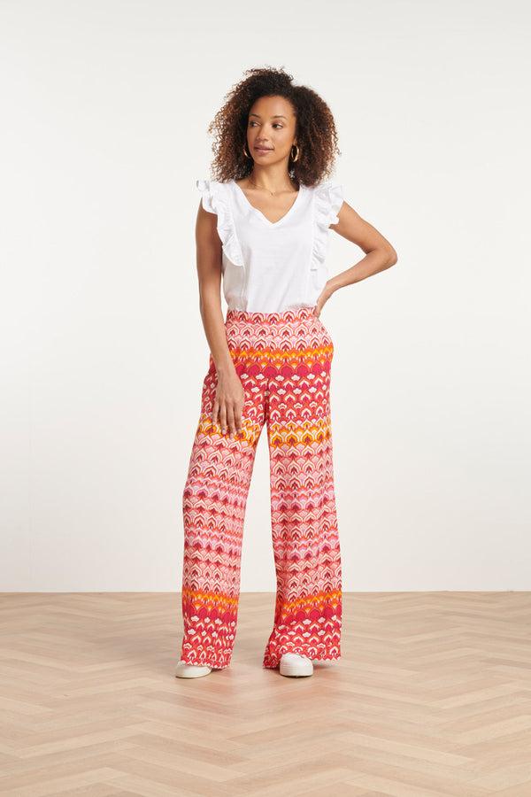 smashed lemon 24003 Retro Print Losvallende Broekframbozentonen | Pink-Multicolour