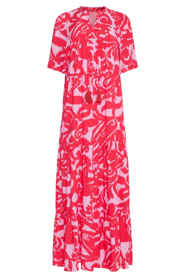 Smashed Lemon 24005 Bloemen Barok Maxi Jurk | Pink-Red