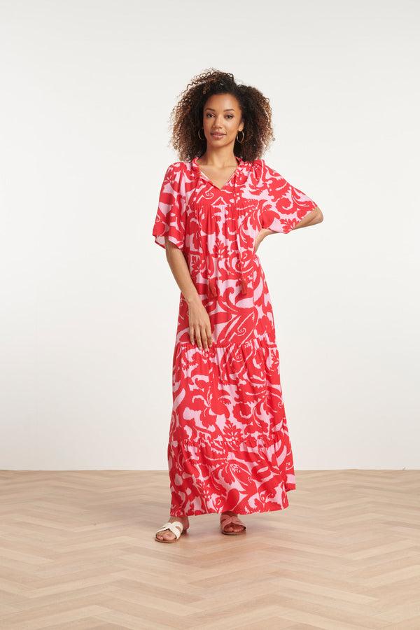 Smashed Lemon 24005 Bloemen Barok Maxi Jurk | Pink-Red