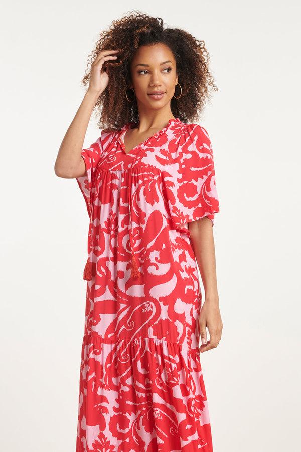 Smashed Lemon 24005 Bloemen Barok Maxi Jurk | Pink-Red