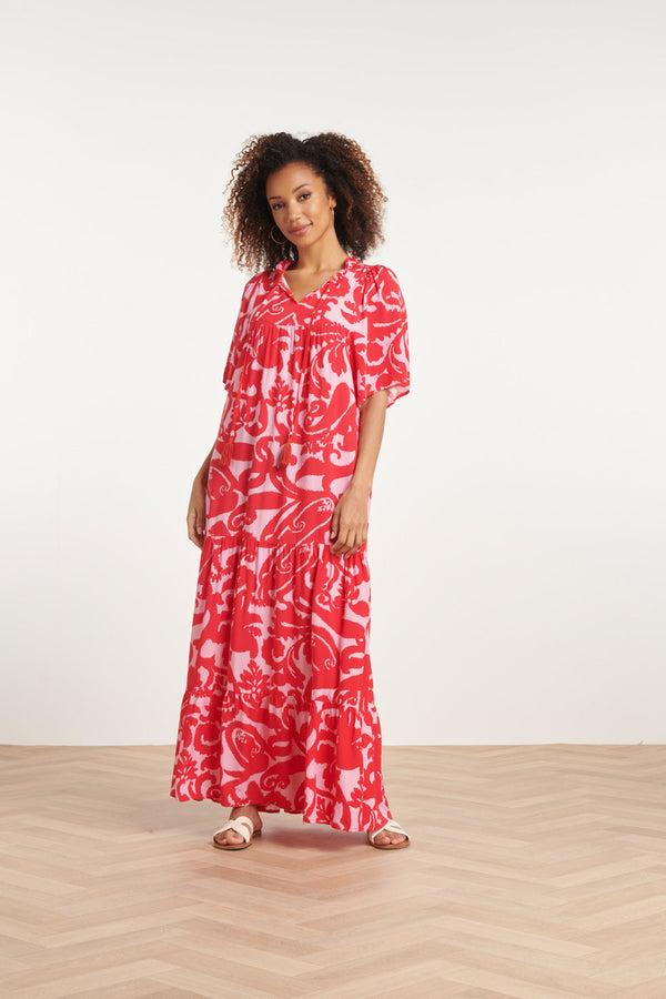 smashed lemon 24005 Bloemen Barok Maxi Jurk | Pink-Red