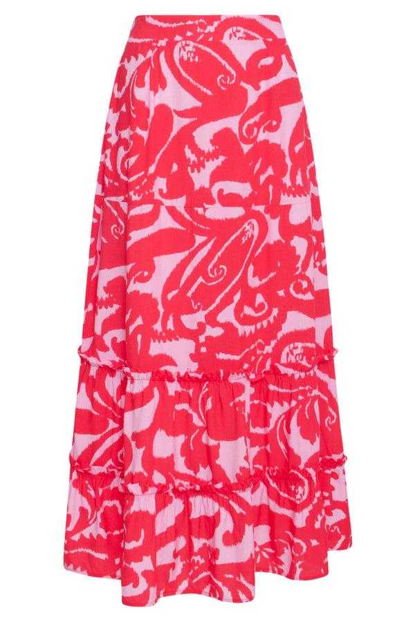 Smashed Lemon 24006 Bloemen Barok Maxi Rok | Pink-Red