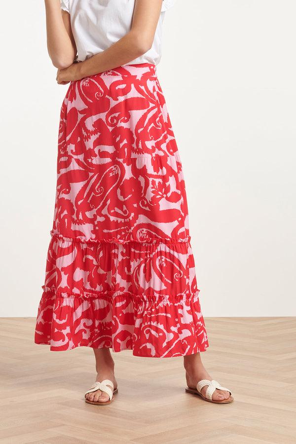 Smashed Lemon 24006 Bloemen Barok Maxi Rok | Pink-Red