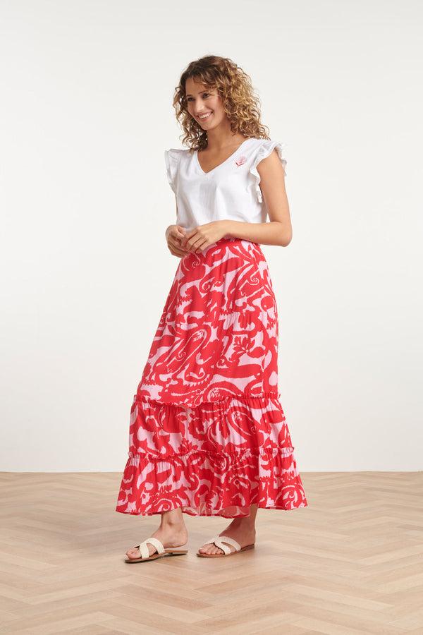 Smashed Lemon 24006 Bloemen Barok Maxi Rok | Pink-Red