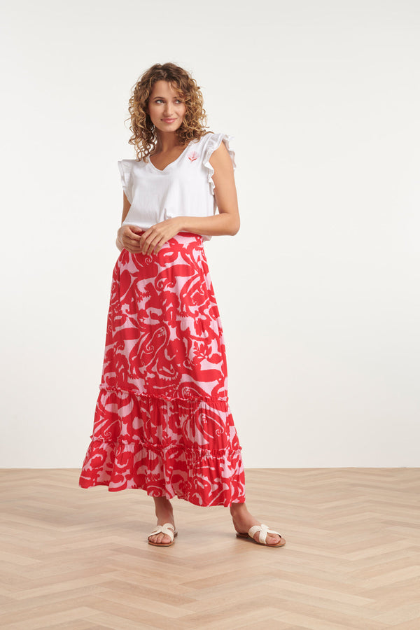 smashed lemon 24006 Bloemen Barok Maxi Rok | Pink-Red