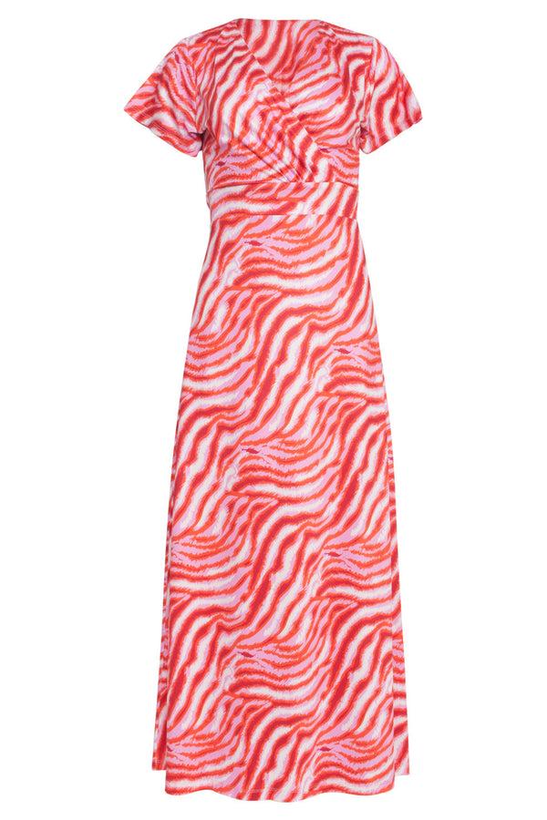 Smashed Lemon 24010 Zebra Print Stretch Jurk | Pink-Red