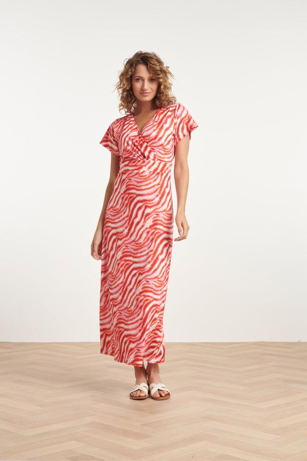 Smashed Lemon 24010 Zebra Print Stretch Jurk | Pink-Red